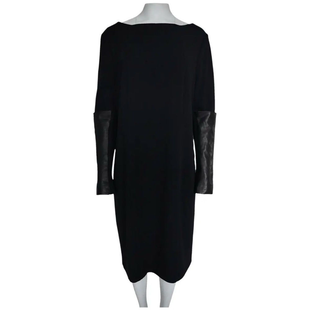 Annette Goertz Wool Blend Dress W/Lamb Leather Sleeves Black Career size 38